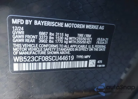 2025 BMW Ix xDrive50 z USA, uszkodzony, nr VIN WB523CF08SCU44619